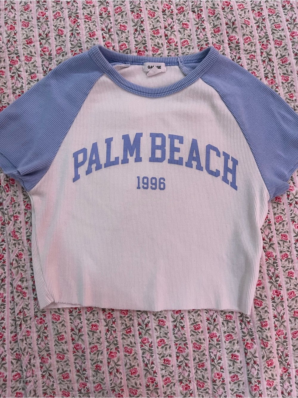 Garage White & Light Blue 'Palm Beach 1996' Crop Top